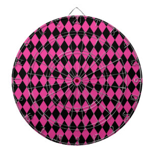 Harlequin Hot Pink and Black Dartboard With Darts