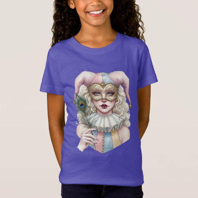  Harlequin in a Mask with a Peacock Feather T-Shirt (Front)