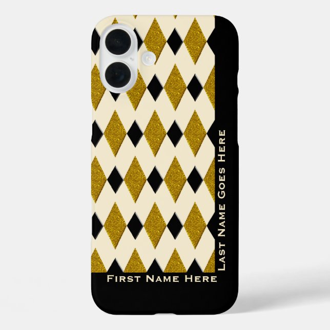 Harlequin in Gold, Black, Cream (Personalized) Case-Mate iPhone Case (Back)