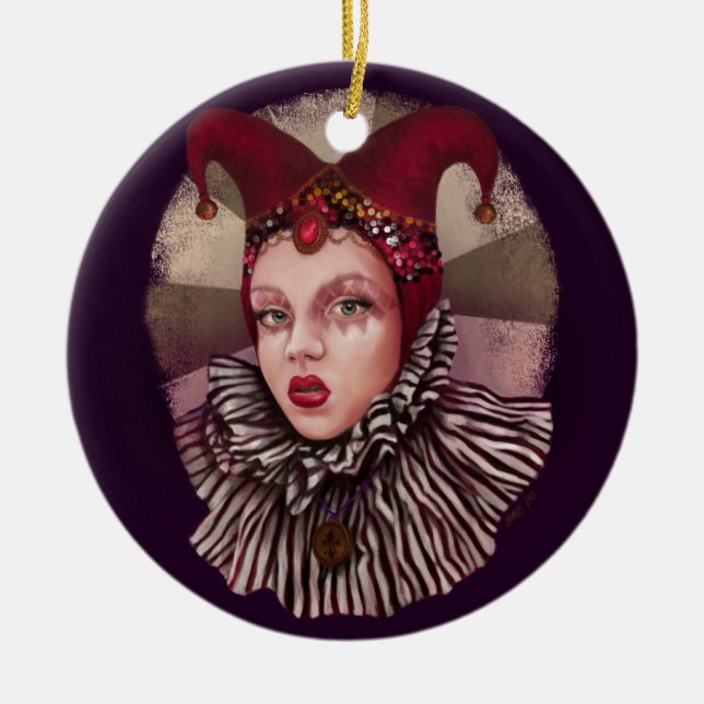 Harlequin Jester  Ceramic Ornament (Front)