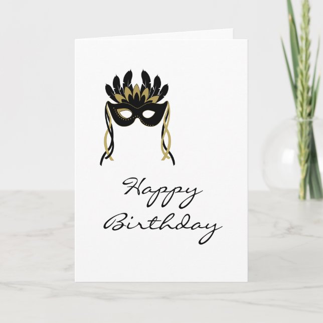 Harlequin Mask Happy Birthday Card (Front)