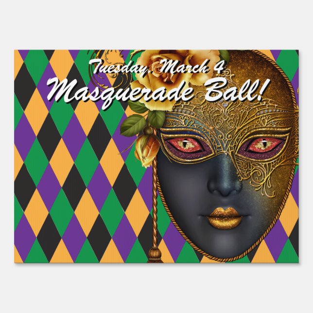 Harlequin Masquerade Ball! Party Sign (Front)