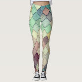 Mermaid Scales Pattern Pastel Rainbow Colors Gold Leggings