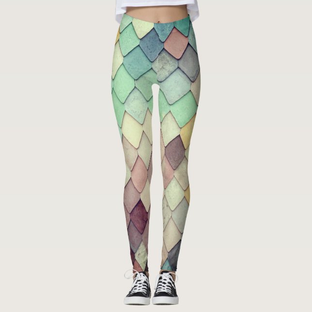 Harlequin Mermaid Diamond Shingle Pastel Leggings (Front)