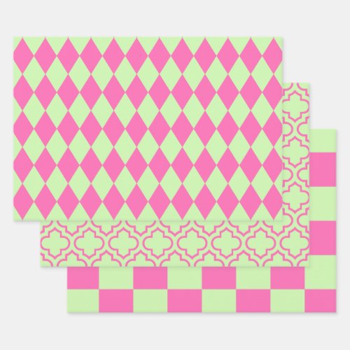 Harlequin Moroccan Checker DIY Colors Celery Pink Wrapping Paper Sheets
