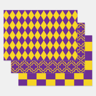 Harlequin Moroccan Checker DIY Colors Purple Gold Wrapping Paper Sheets