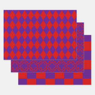 Harlequin Moroccan Checker DIY Colors Purple Red Wrapping Paper Sheets