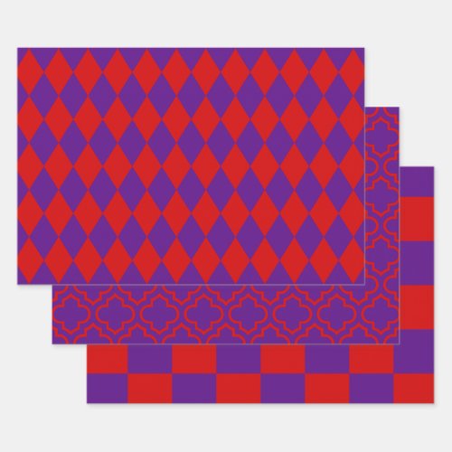 Harlequin Moroccan Checker DIY Colors Purple Red Wrapping Paper Sheets