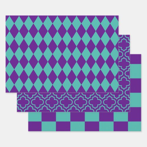 Harlequin Moroccan Checker DIY Colors Purple Turq Wrapping Paper Sheets