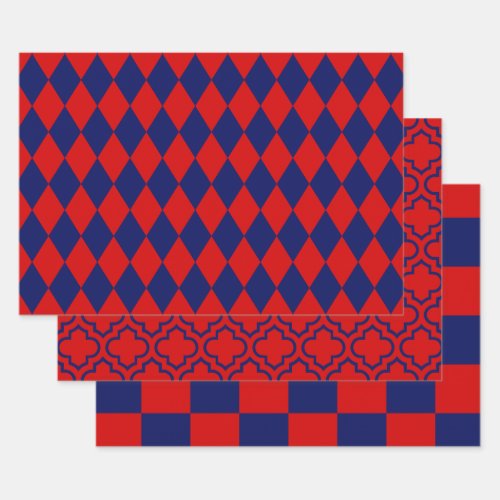 Harlequin Moroccan Checker DIY Colors Red Blue Wrapping Paper Sheets
