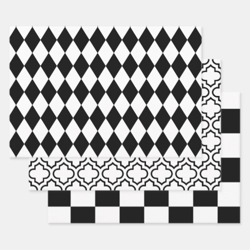 Harlequin Moroccan Checker DIY Colors White Black Wrapping Paper Sheets