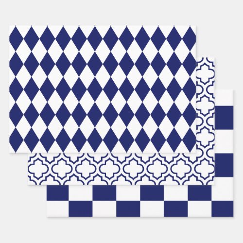 Harlequin Moroccan Checker DIY Colors White Blue Wrapping Paper Sheets