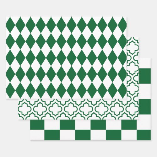 Harlequin Moroccan Checker DIY Colors White Green Wrapping Paper Sheets