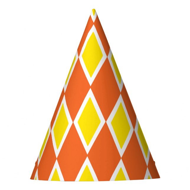 Harlequin Orange Yellow Fall Halloween Party Hat (Front)