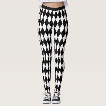 Harlequin Pattern Black And White Leggings by ellejai at Zazzle