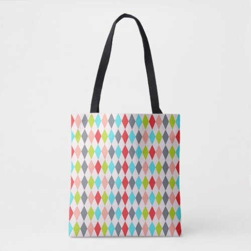 Harlequin Pattern Diamond  Polka Dot Multi_Color Tote Bag