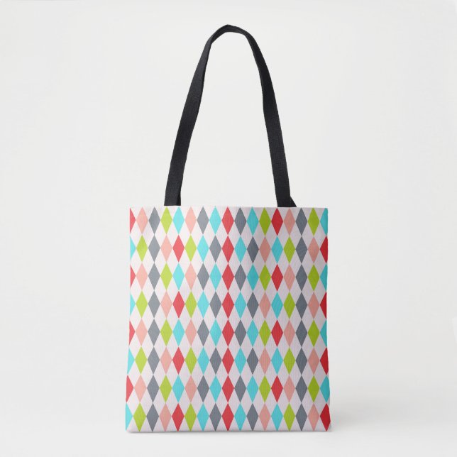 Harlequin Pattern Diamond & Polka Dot Multi-Color Tote Bag (Front)