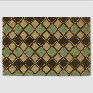 Harlequin Pattern in Gold, Green, and Black Fiber Doormat
