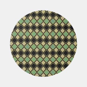 Harlequin Pattern in Gold, Green, and Black Outdoor Rug