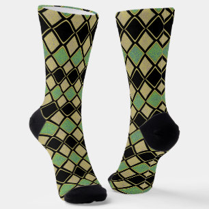 Harlequin Pattern in Gold, Green, and Black  Socks