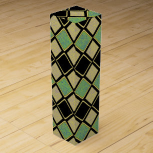 Harlequin Pattern in Gold, Green, and Black Wine Box