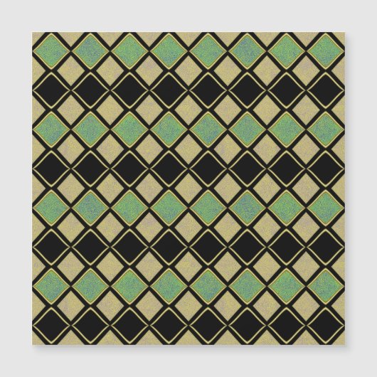 Harlequin Pattern in Green and Gold Magnetic Card (Front)
