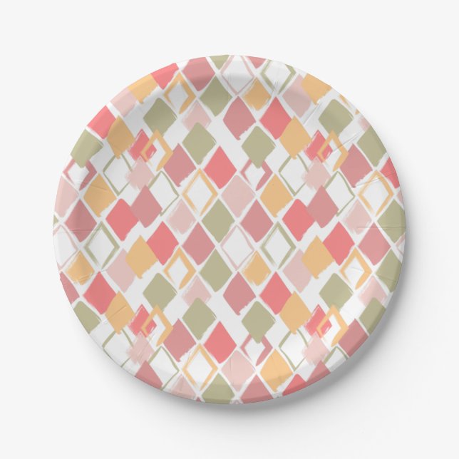 Harlequin pattern in popsicles summer colors  paper plates (Front)