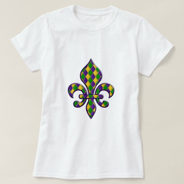 Harlequin Pattern Mardi Gras Fleur Design 1 T-Shirt (Design Front)