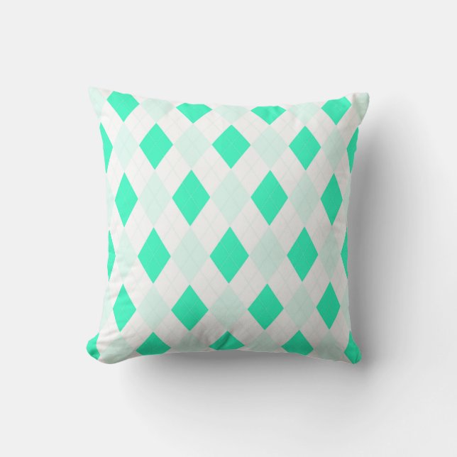 Harlequin Patterns Mint Green White Home Decor Throw Pillow (Front)