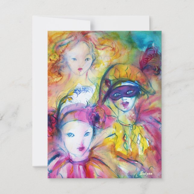 HARLEQUIN,PIERO,COLOMBINA Masquerade Costume Party Invitation (Front)