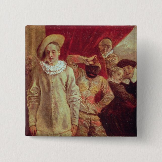Harlequin, Pierrot and Scapin, Actors from the Com Pinback Button (Front)