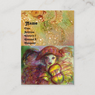 HARLEQUIN ,red brown  yellow green sparkles Business Card