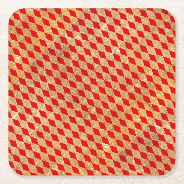 Harlequin Red Vintage Square Paper Coaster (Front)