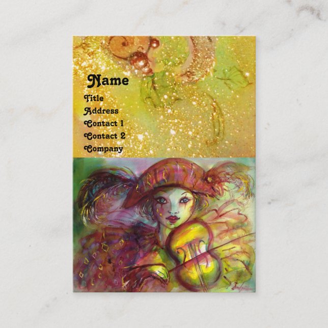 HARLEQUIN ,red yellow green sparkles Business Card (Front)