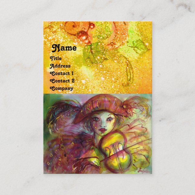 HARLEQUIN ,red yellow green sparkles Business Card (Front)