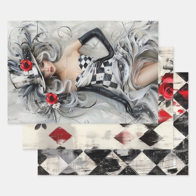 Harlequin Roses Wrapping Paper Sheets (Set)