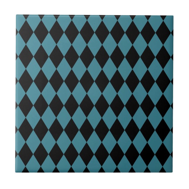 Harlequin Teal and Black Ceramic Tile (Front)