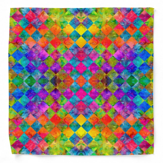[Harlequin Tie-Dye] Diamond Fractal Checkered Bandana (Front)