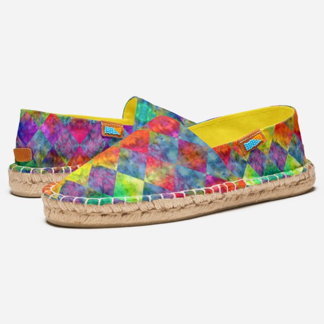 [Harlequin Tie-Dye] Diamond Fractal Checkered Espadrilles (Angled)