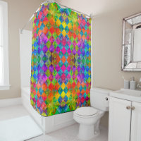 [Harlequin Tie-Dye] Diamond Fractal Checkered Shower Curtain