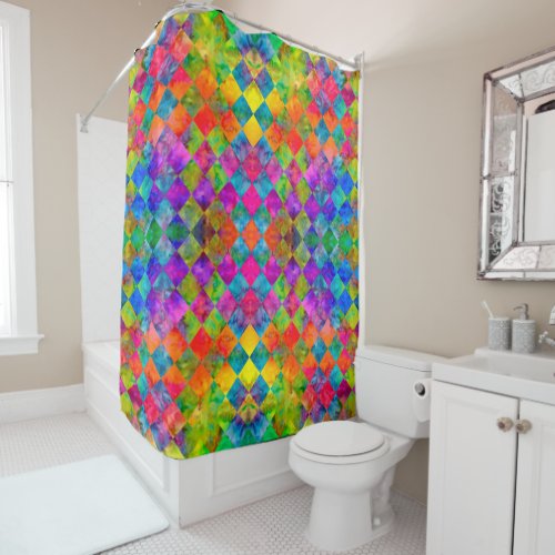 Harlequin Tie_Dye Diamond Fractal Checkered Shower Curtain