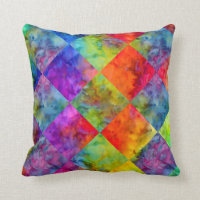 [Harlequin Tie-Dye] Diamond Fractal Checkered Throw Pillow