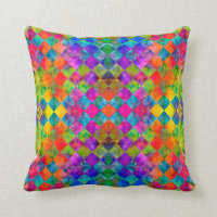 [Harlequin Tie-Dye] Diamond Fractal Checkered (v2) Throw Pillow