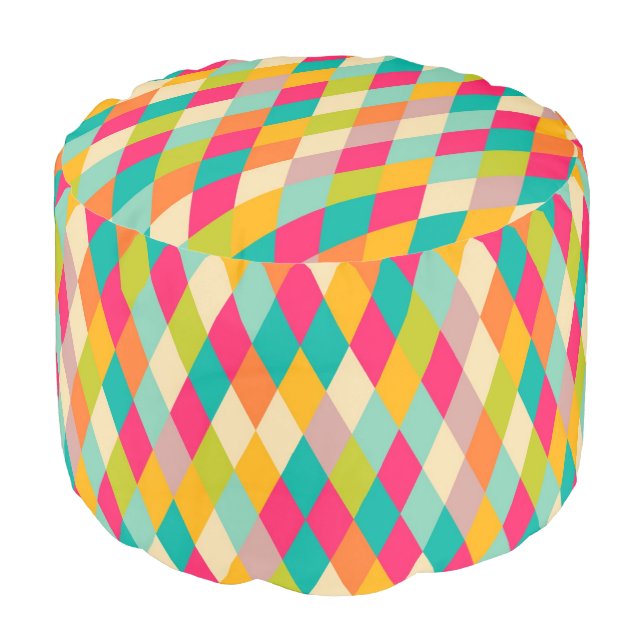 Harlequin vintage pattern pouf (Angled Front)