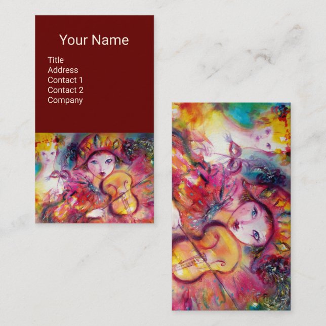 HARLEQUIN VIOLIN PLAYER Music,Decor,Theater Artist Business Card (Front/Back)
