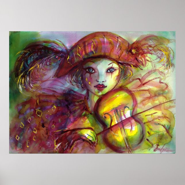 HARLEQUIN VIOLIN PLAYER  / Venetian Carnival Music Poster (Front)
