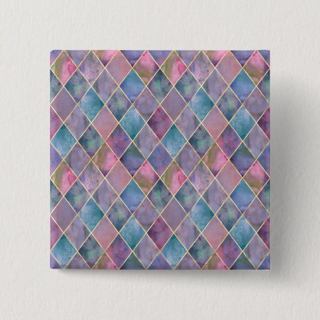Harlequin Watercolor Diamond Geometric Pattern  Button (Front)