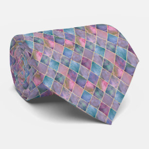 Harlequin Watercolor Diamond Geometric Pattern Neck Tie