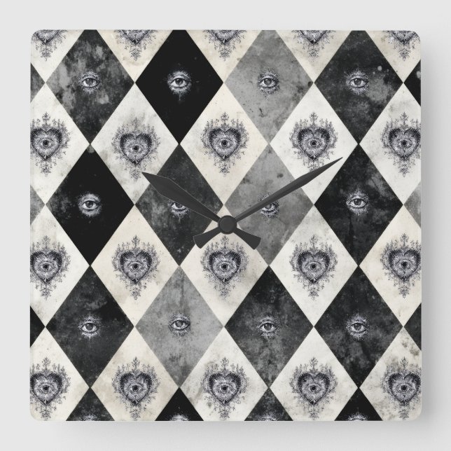 Harlequin with All-Seeings Eyes Wall Clock (Front)