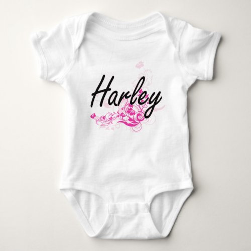 Harley Artistic Name Design with Flowers Baby Bodysuit